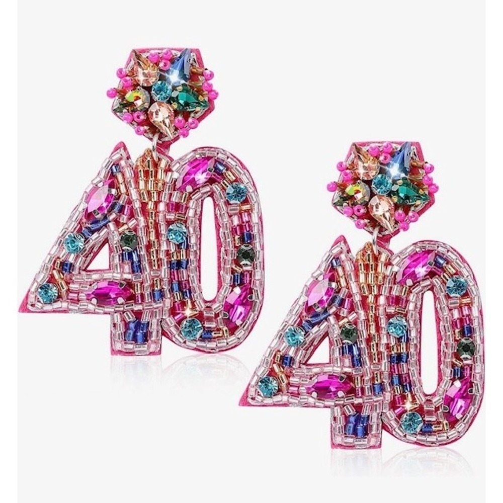Handmade 40th Birthday Beaded Drop Earrings Pink Crystal Statement Jewelry